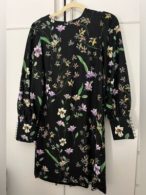 H&M black floral long sleeve mini dress